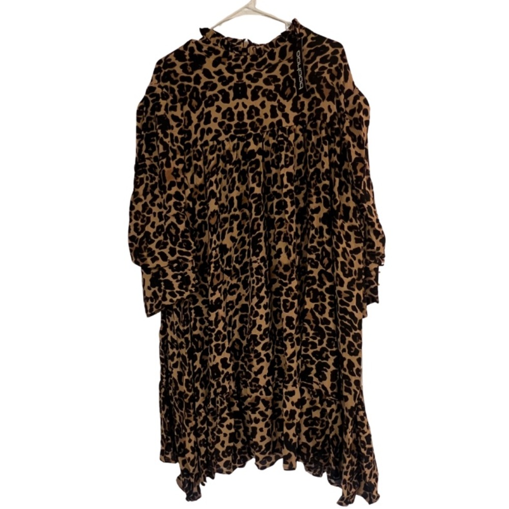 Boohoo Tan Leopard Long Sleeve Dress